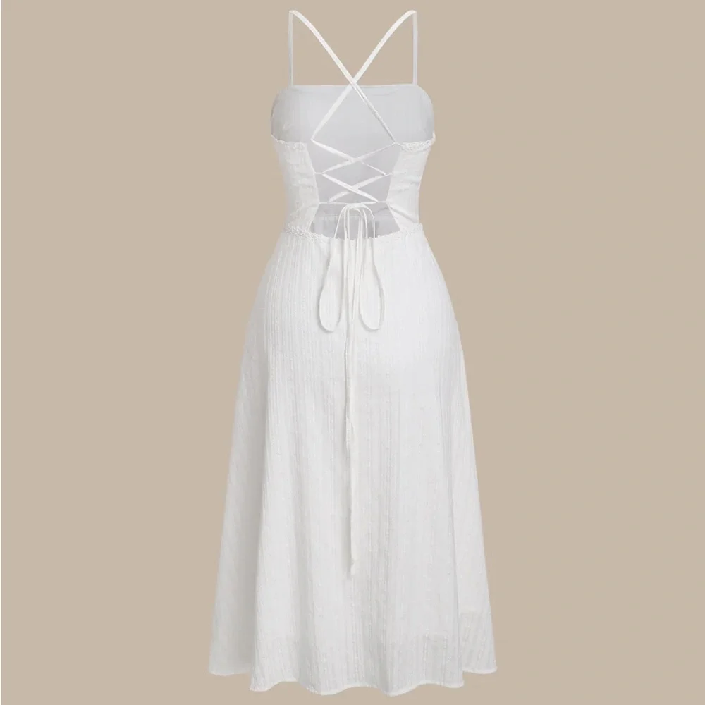 Rihoas White Pocket A-Line Slip Midi Dress - Picture 7 of 9